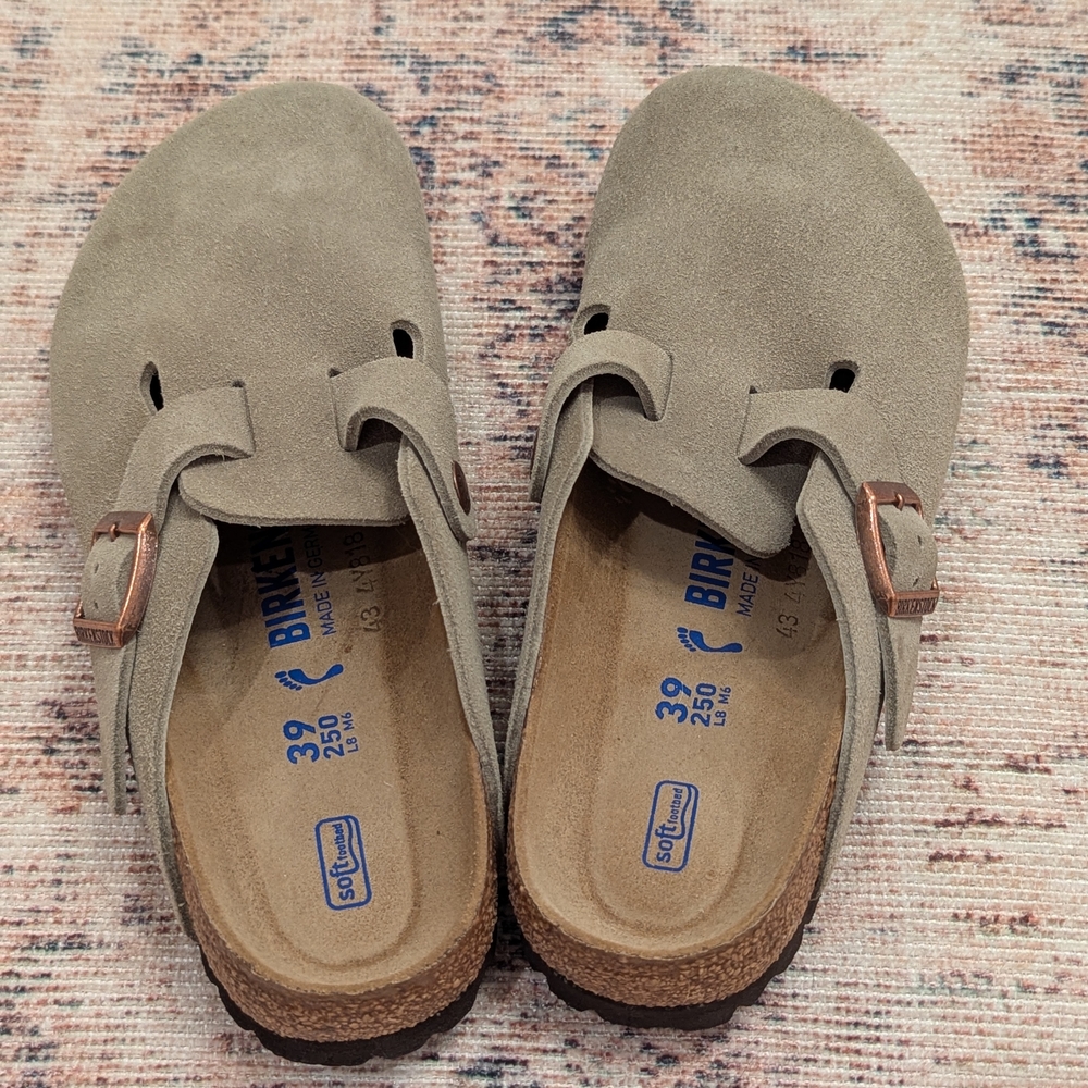 Birkenstock Light Gray Suede Clogs